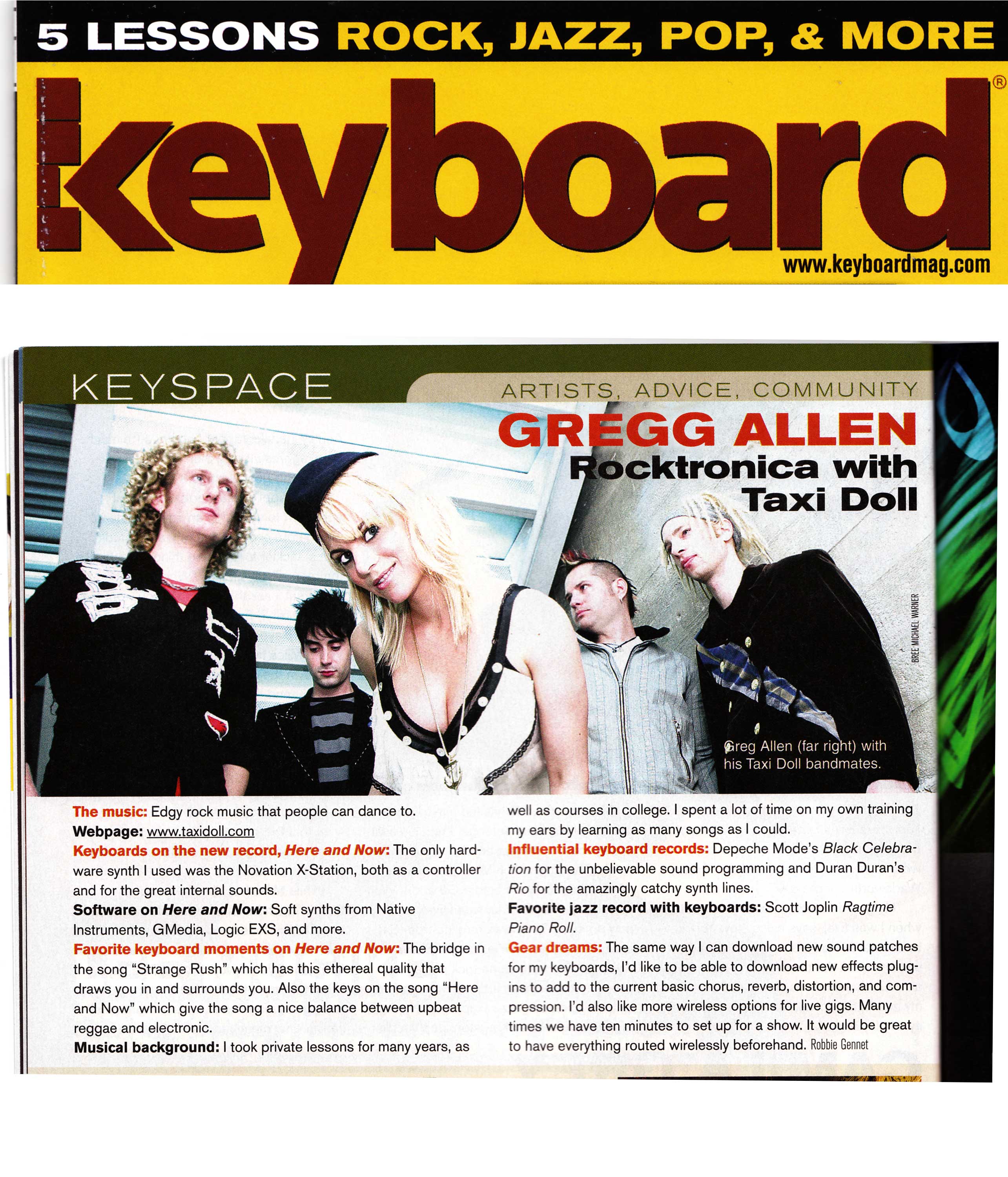 Gregg Allen in Keyboard Mag